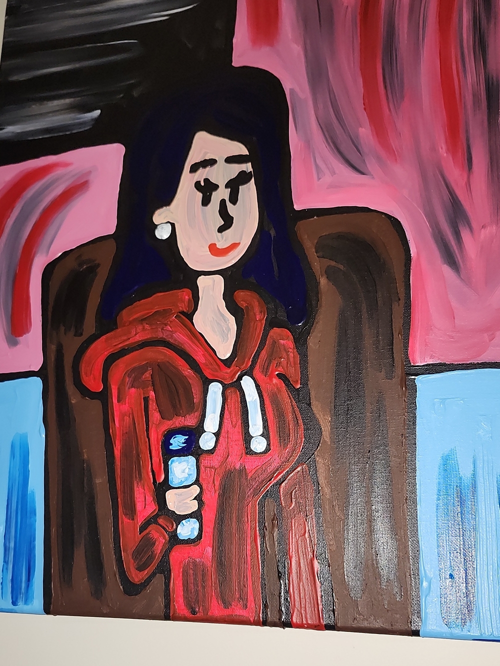 Abstract Portrait Wall Art - Red and Pink Figurative Painting